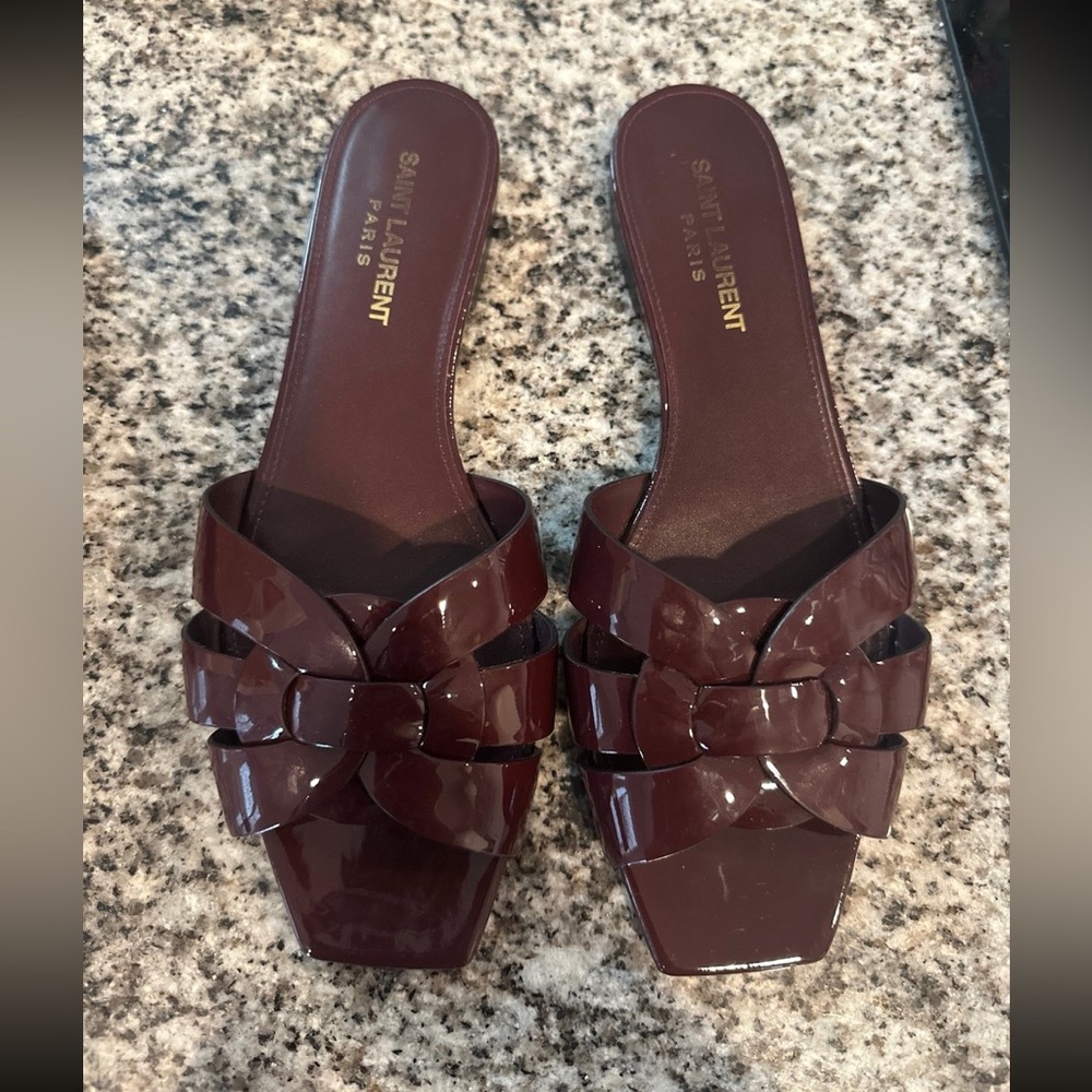 YSL Saint Laurent Tribute Slides Flat Sandals
